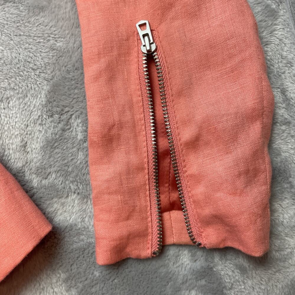 Banana Republic Womens Linen Blazer Jacket Size 2 Coral Lined Zip Sleeve Pleated - Picture 9 of 11